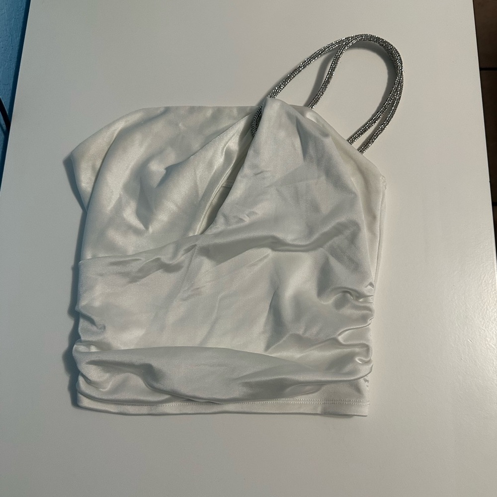 White Satin Top with Silver Straps